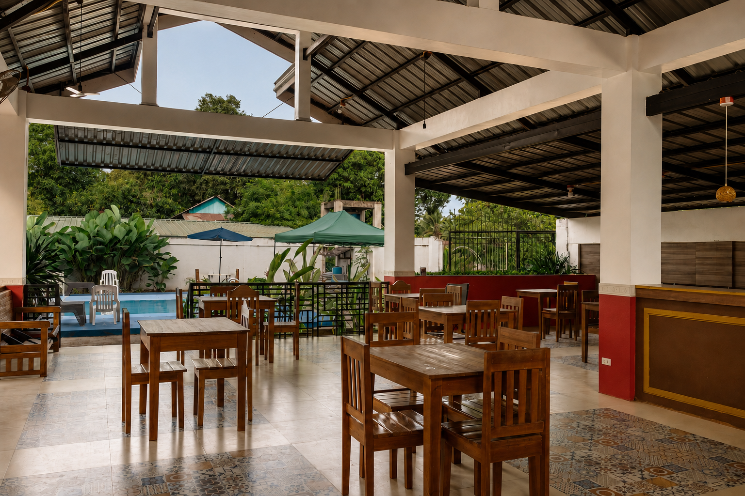 Hotel dining and kitchen area
